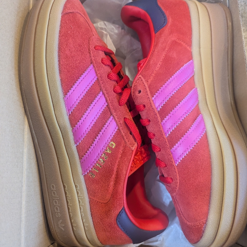 Adidas Gazelle Bold W Women's Red & Pink Suede Platform Sneakers - Picture 6 of 6